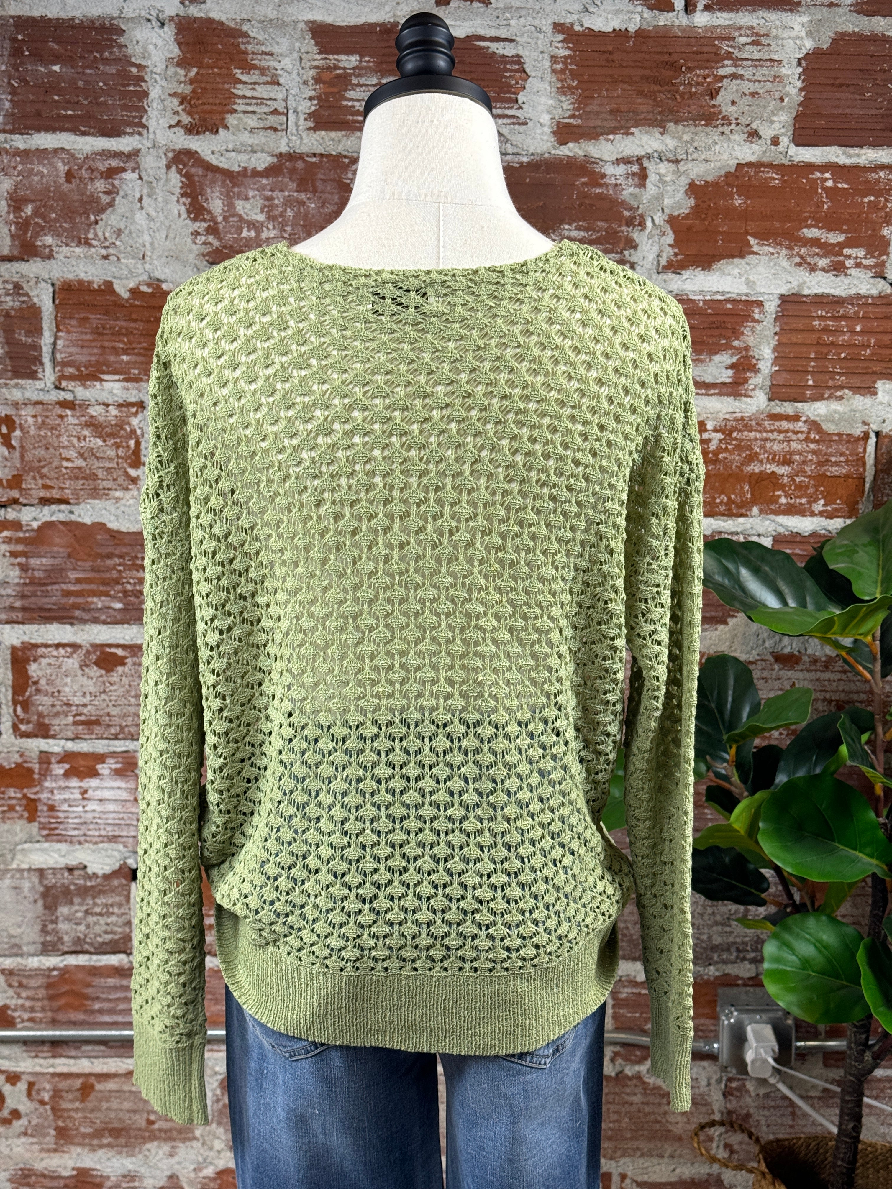 Janey Crochet Knit Sweater in Sage-132 - Sweaters S/S (Jan - June)-Little Bird Boutique