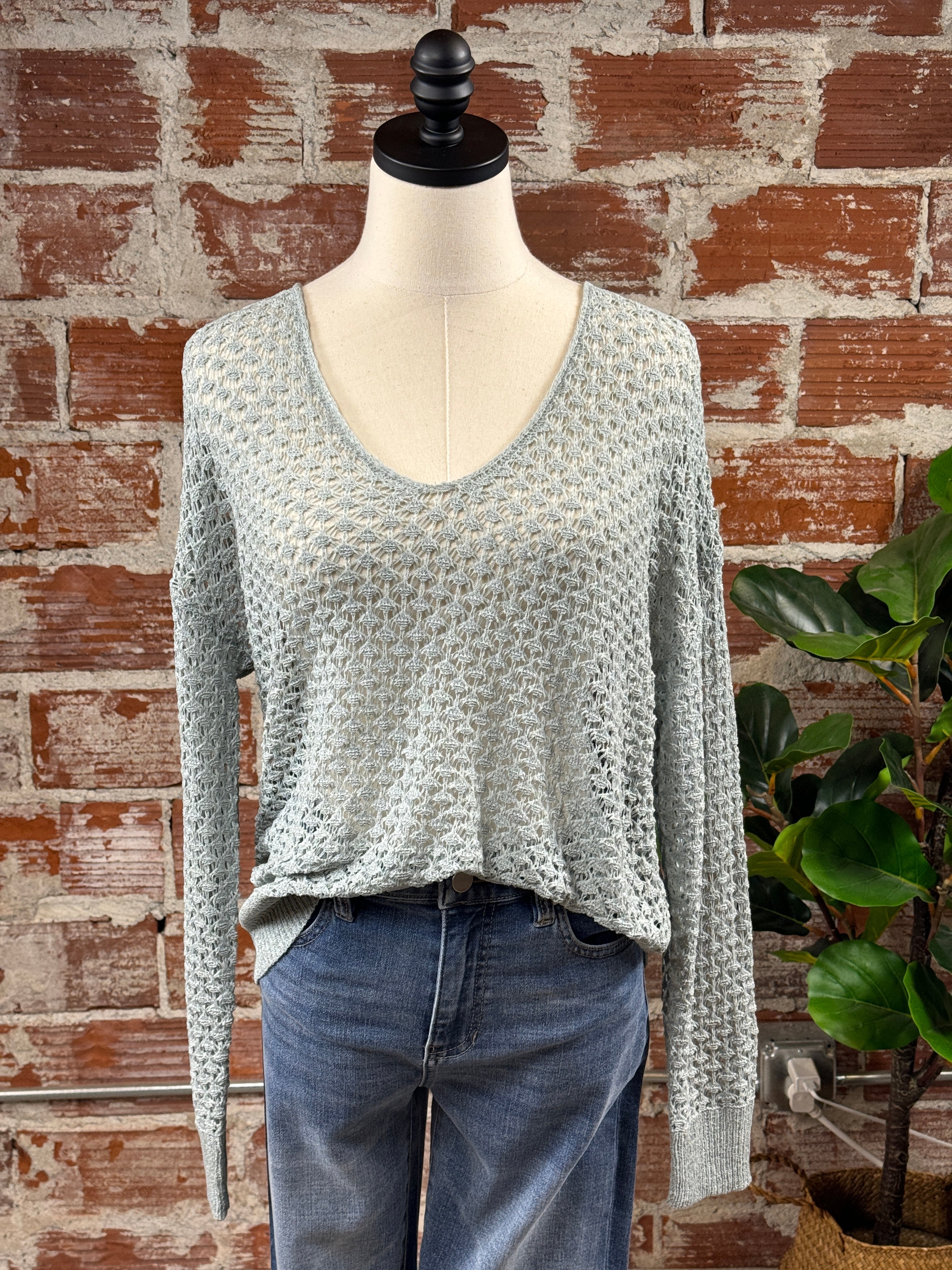 Janey Crochet Knit Sweater in Slate-132 - Sweaters S/S (Jan - June)-Little Bird Boutique