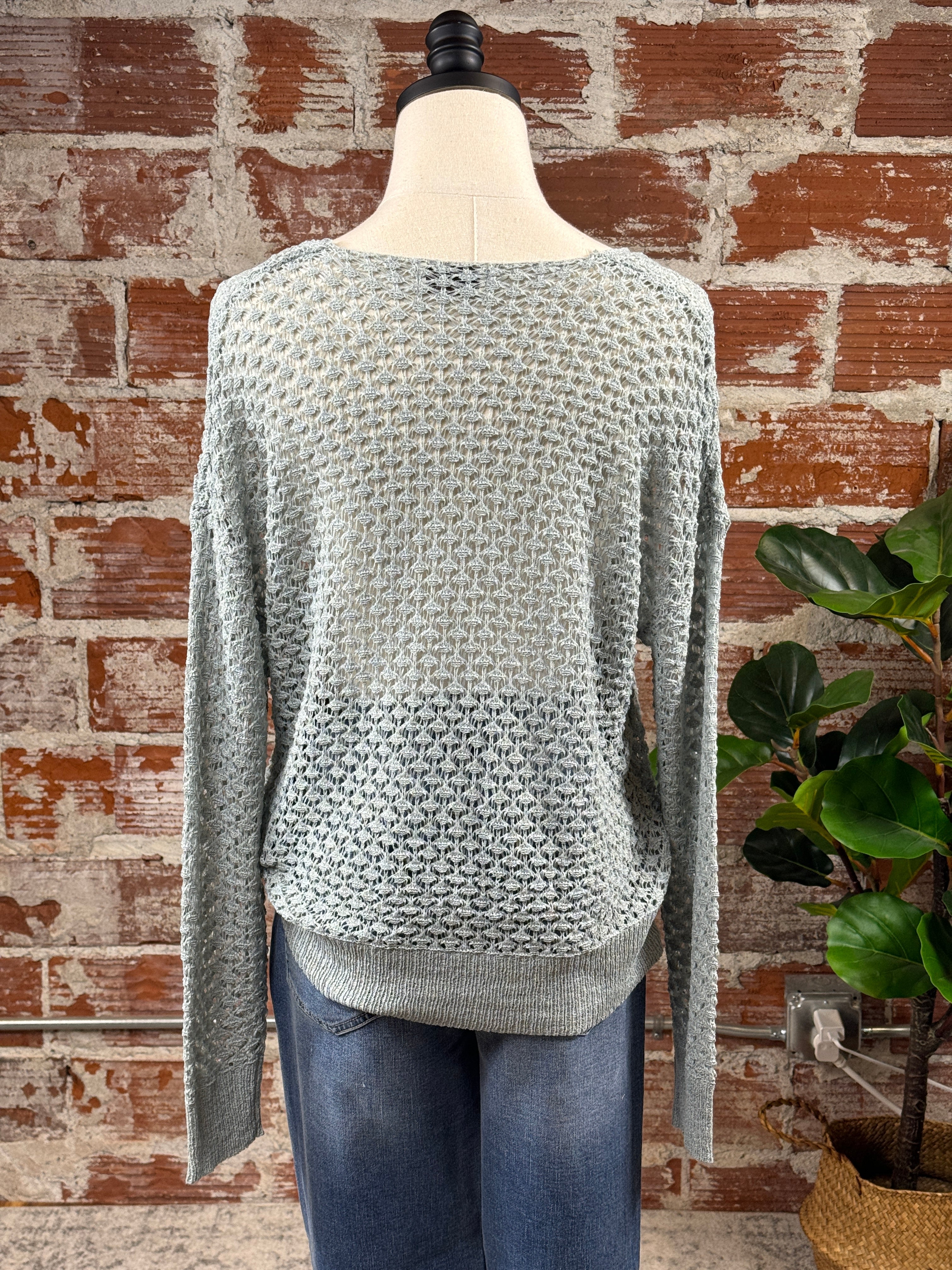 Janey Crochet Knit Sweater in Slate-132 - Sweaters S/S (Jan - June)-Little Bird Boutique