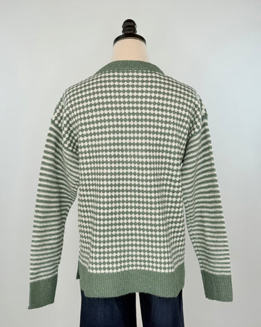 Sawyer Checkerboard Sweater in Dark Sage-133 - Sweaters (Holiday)-Little Bird Boutique