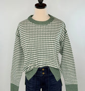 Sawyer Checkerboard Sweater in Dark Sage-133 - Sweaters (Holiday)-Little Bird Boutique