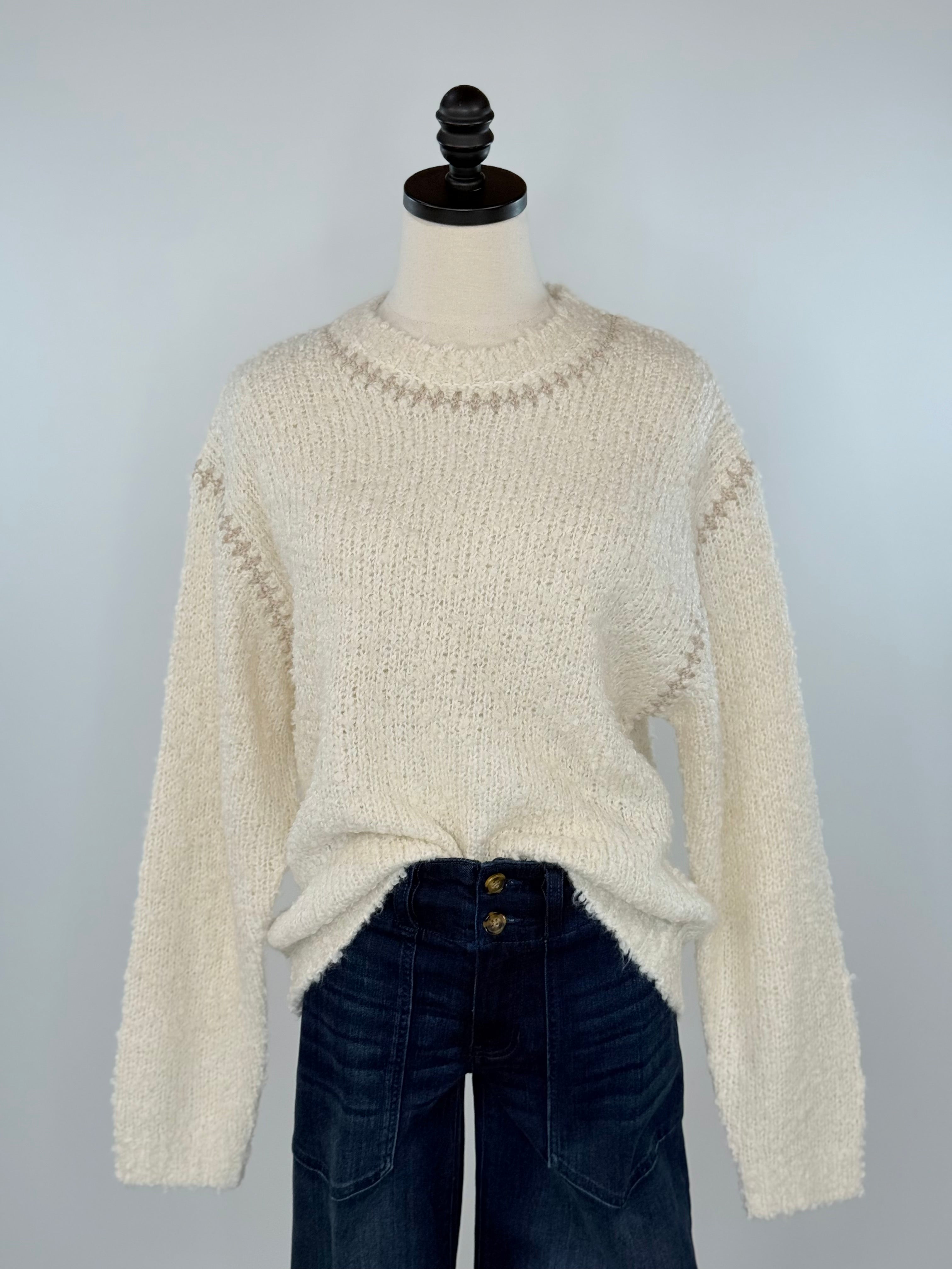 Z Supply Romnie Contrast Stitch Sweater in Crystal-131 - Sweaters F/W (June - Nov)-Little Bird Boutique