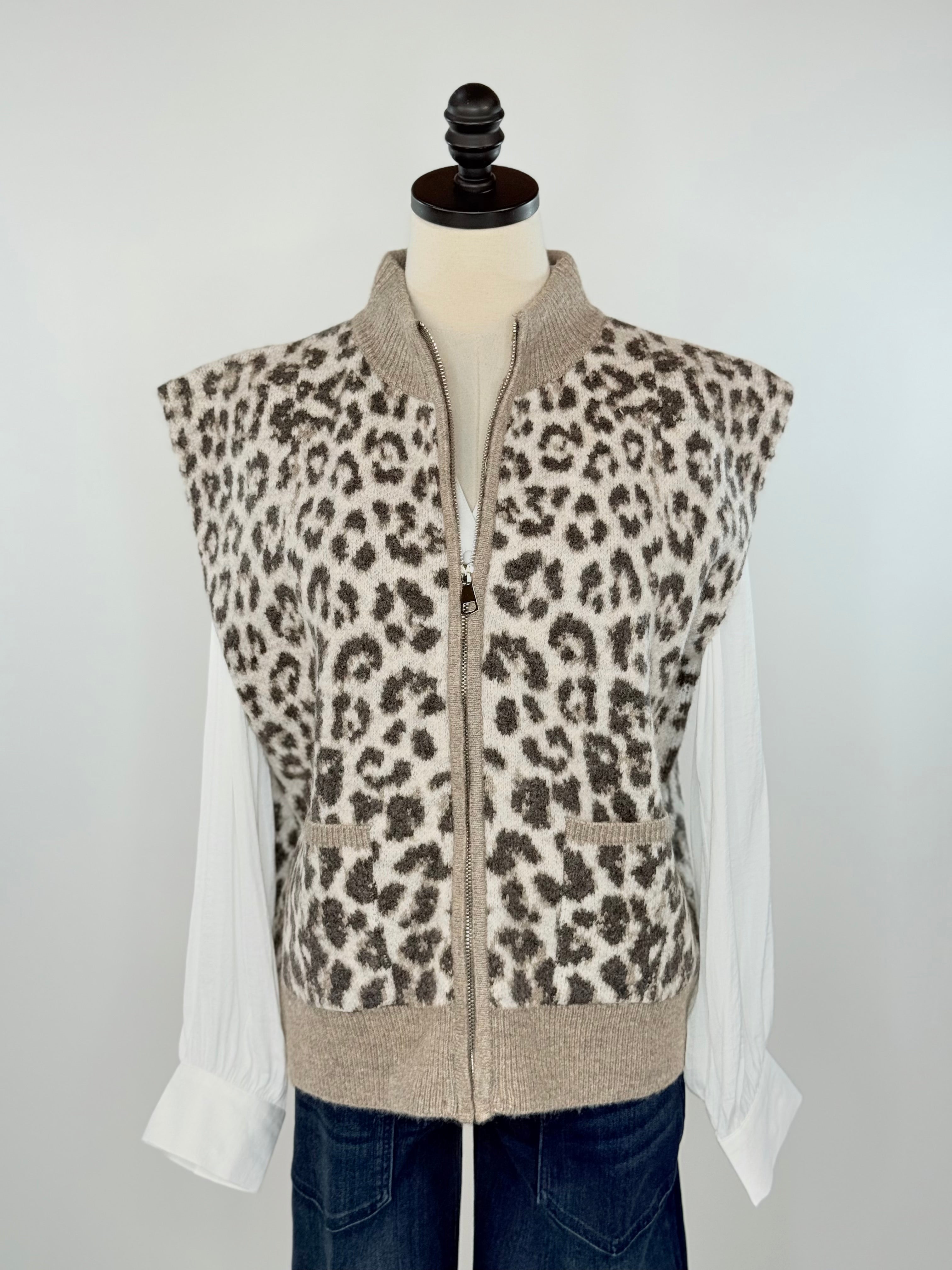 Sinclair Leopard Sweater Vest-131 - Sweaters F/W (June - Nov)-Little Bird Boutique