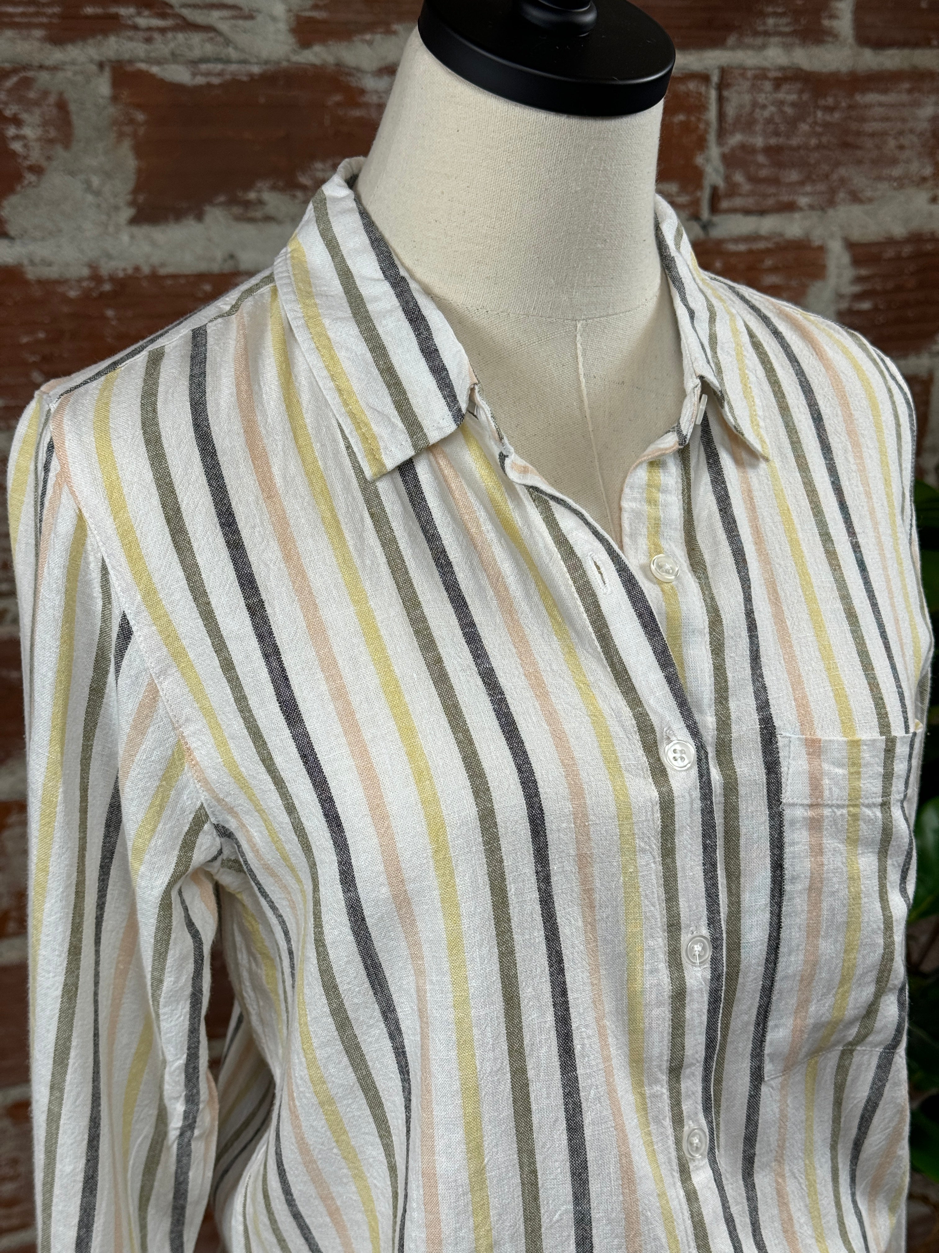 Thread & Supply Ashby Shirt in Olive & Peach Stripe-112 - Woven Top S/S (Jan - June)-Little Bird Boutique