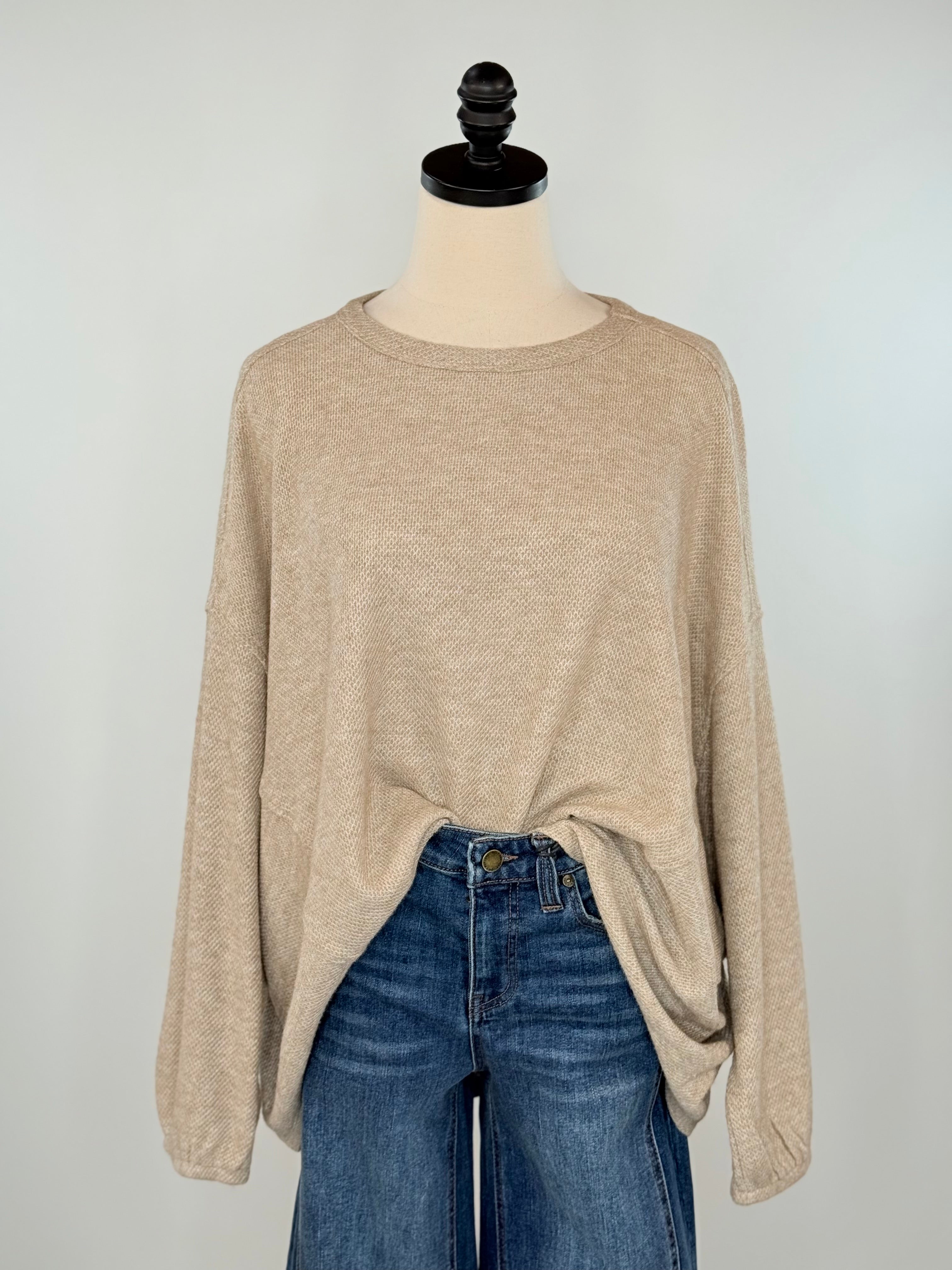 Apricot Honeycomb Pleat Back Top in Oatmeal-111 - Woven Top F/W (June- Nov)-Little Bird Boutique