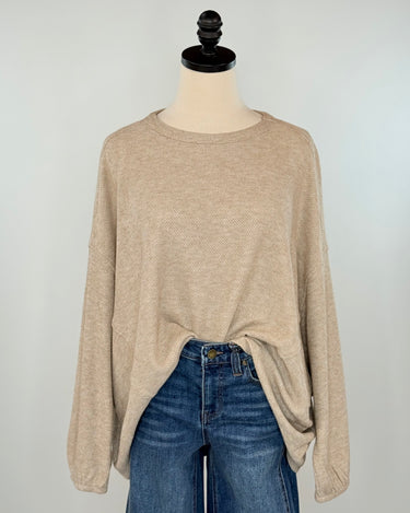 Apricot Honeycomb Pleat Back Top in Oatmeal-111 - Woven Top F/W (June- Nov)-Little Bird Boutique