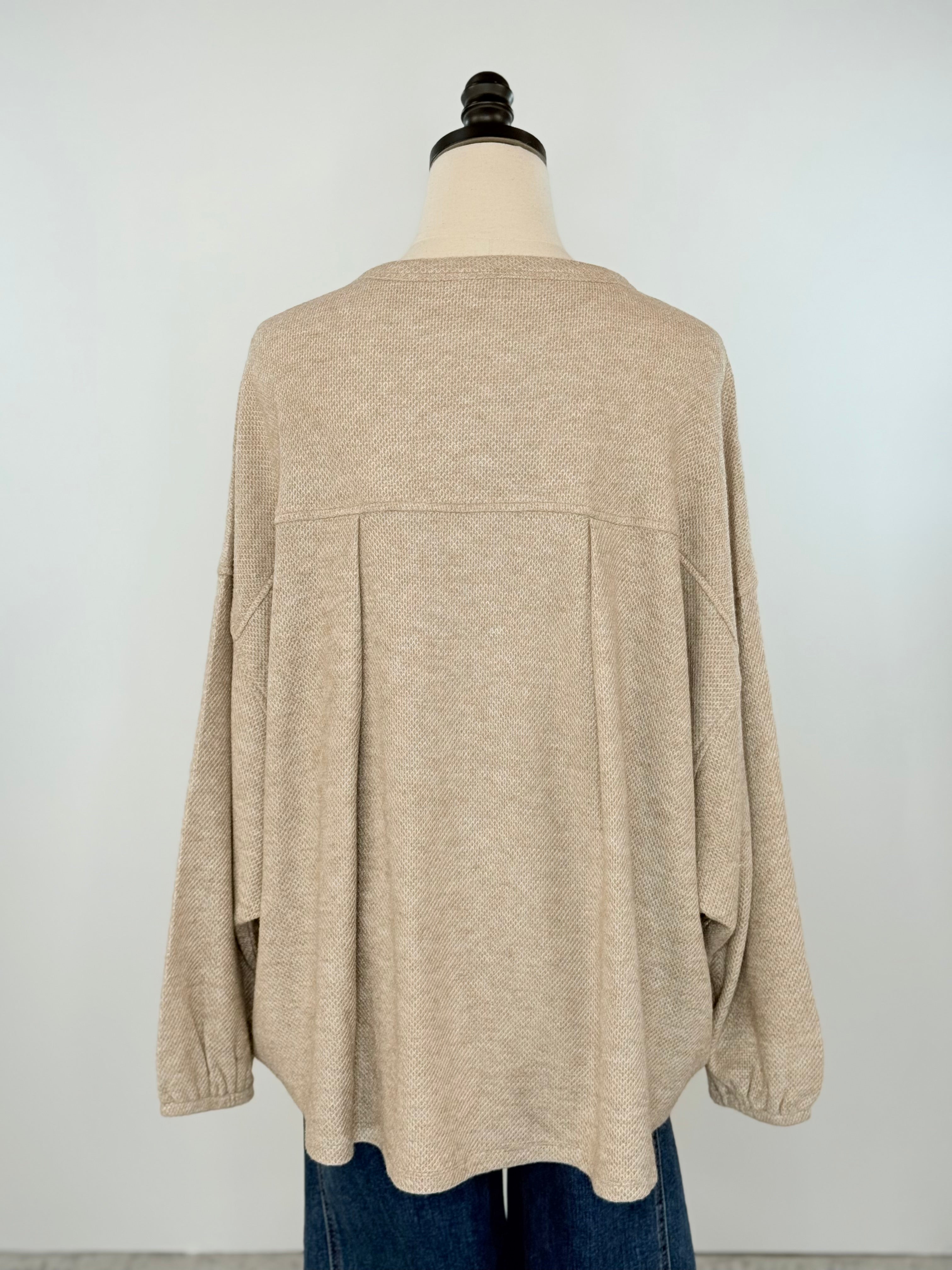Apricot Honeycomb Pleat Back Top in Oatmeal-111 - Woven Top F/W (June- Nov)-Little Bird Boutique
