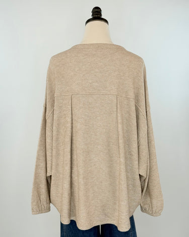Apricot Honeycomb Pleat Back Top in Oatmeal-111 - Woven Top F/W (June- Nov)-Little Bird Boutique