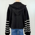 OAT NYC Knit Hoodie Jacket in Black with White Stripes-142 Sweatshirts & Hoodies-Little Bird Boutique
