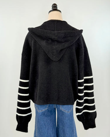 OAT NYC Knit Hoodie Jacket in Black with White Stripes-142 Sweatshirts & Hoodies-Little Bird Boutique