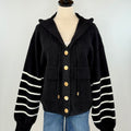OAT NYC Knit Hoodie Jacket in Black with White Stripes-142 Sweatshirts & Hoodies-Little Bird Boutique