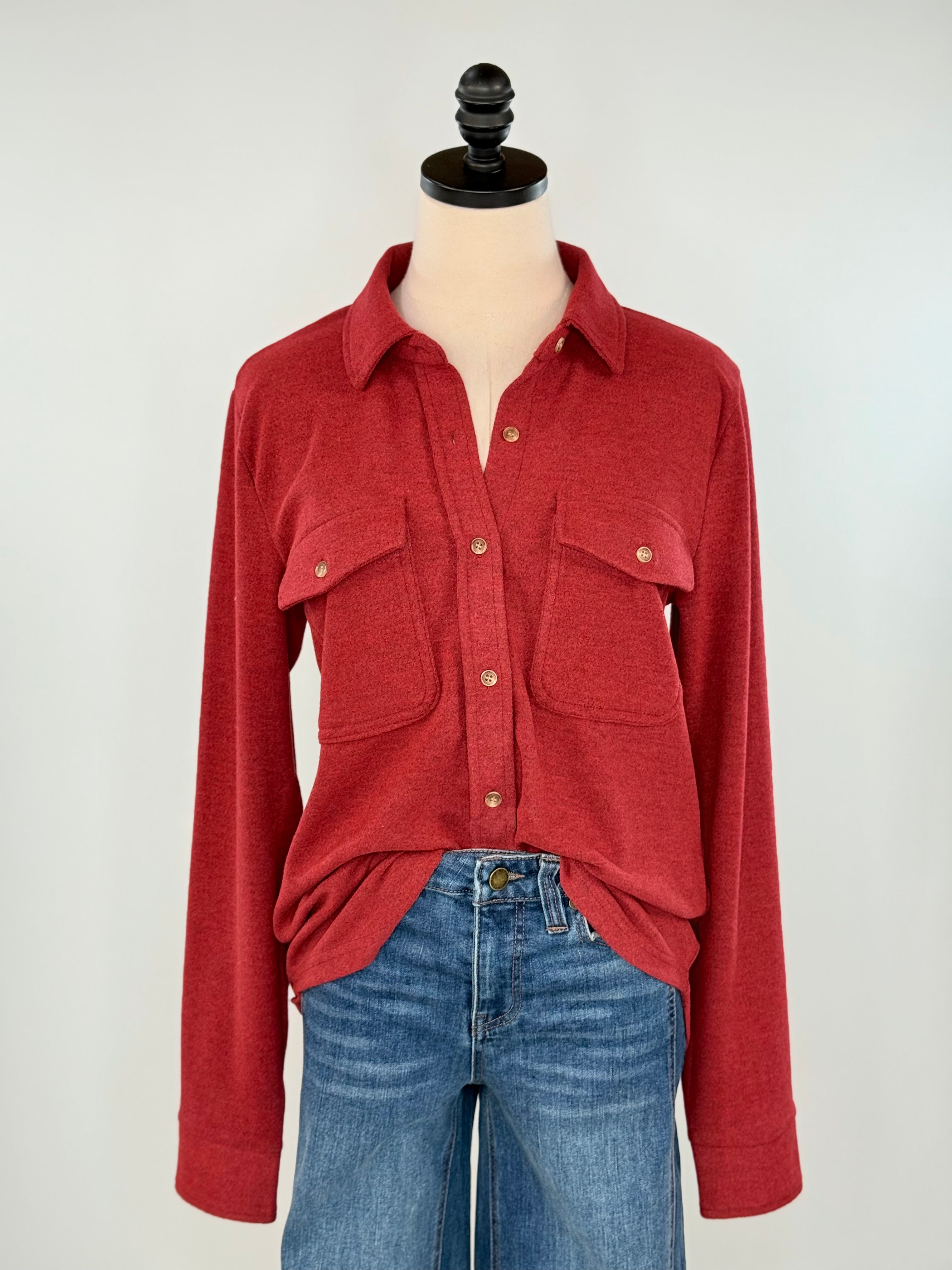Thread & Supply Cassian Shirt in Crimson Heather-111 - Woven Top F/W (June- Nov)-Little Bird Boutique