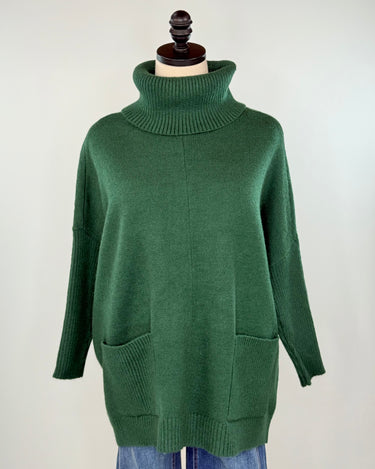 OAT NYC Cowl Neck Pocket Sweater in Retro Green-133 - Sweaters (Holiday)-Little Bird Boutique