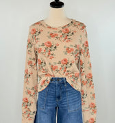 Cora Floral Waffle Knit Top in Praline