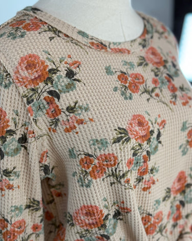 Cora Floral Waffle Knit Top in Praline