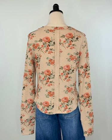Cora Floral Waffle Knit Top in Praline