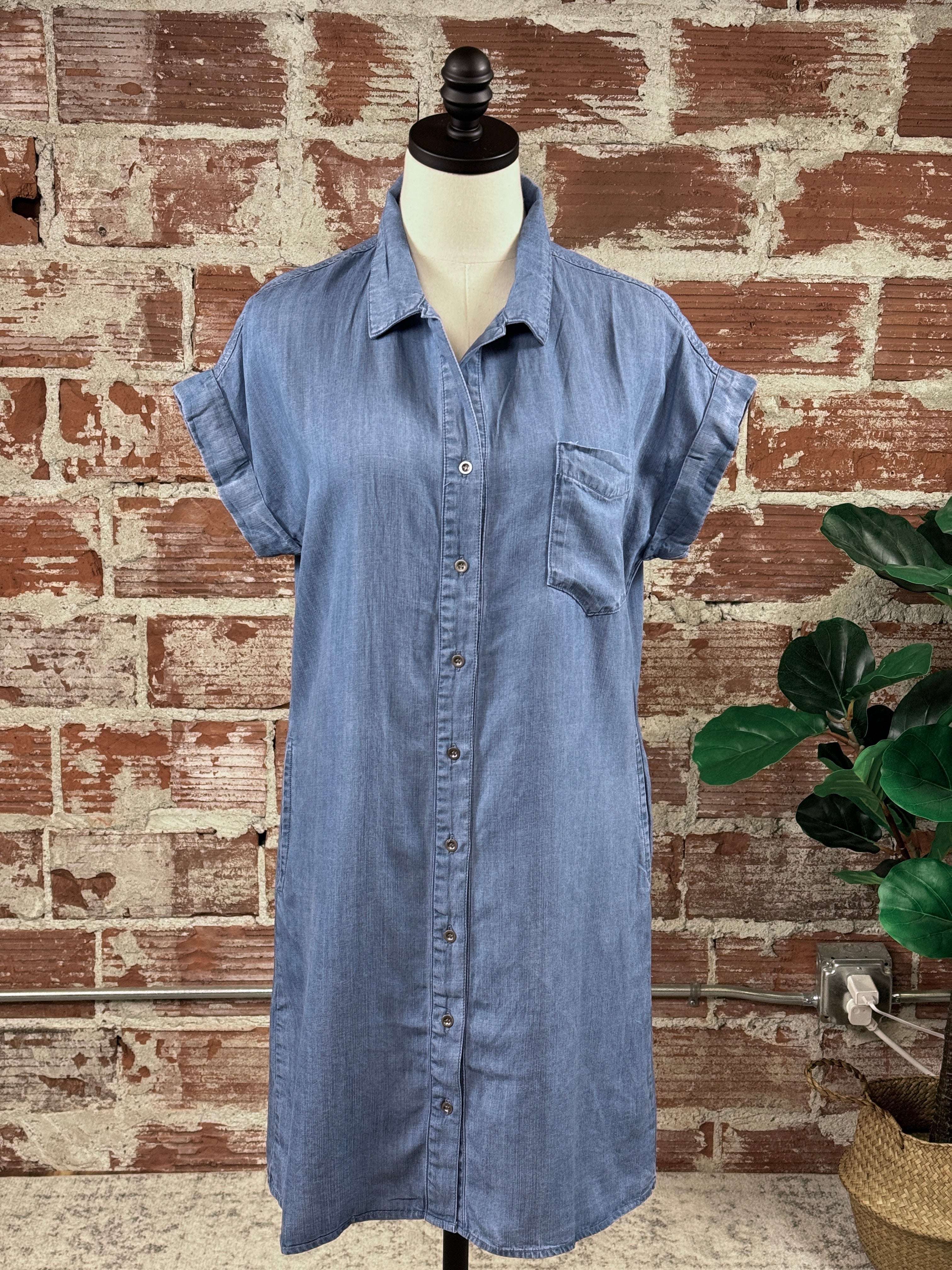 Jana Denim Dress in Medium Wash-151 Dresses - Short-Little Bird Boutique