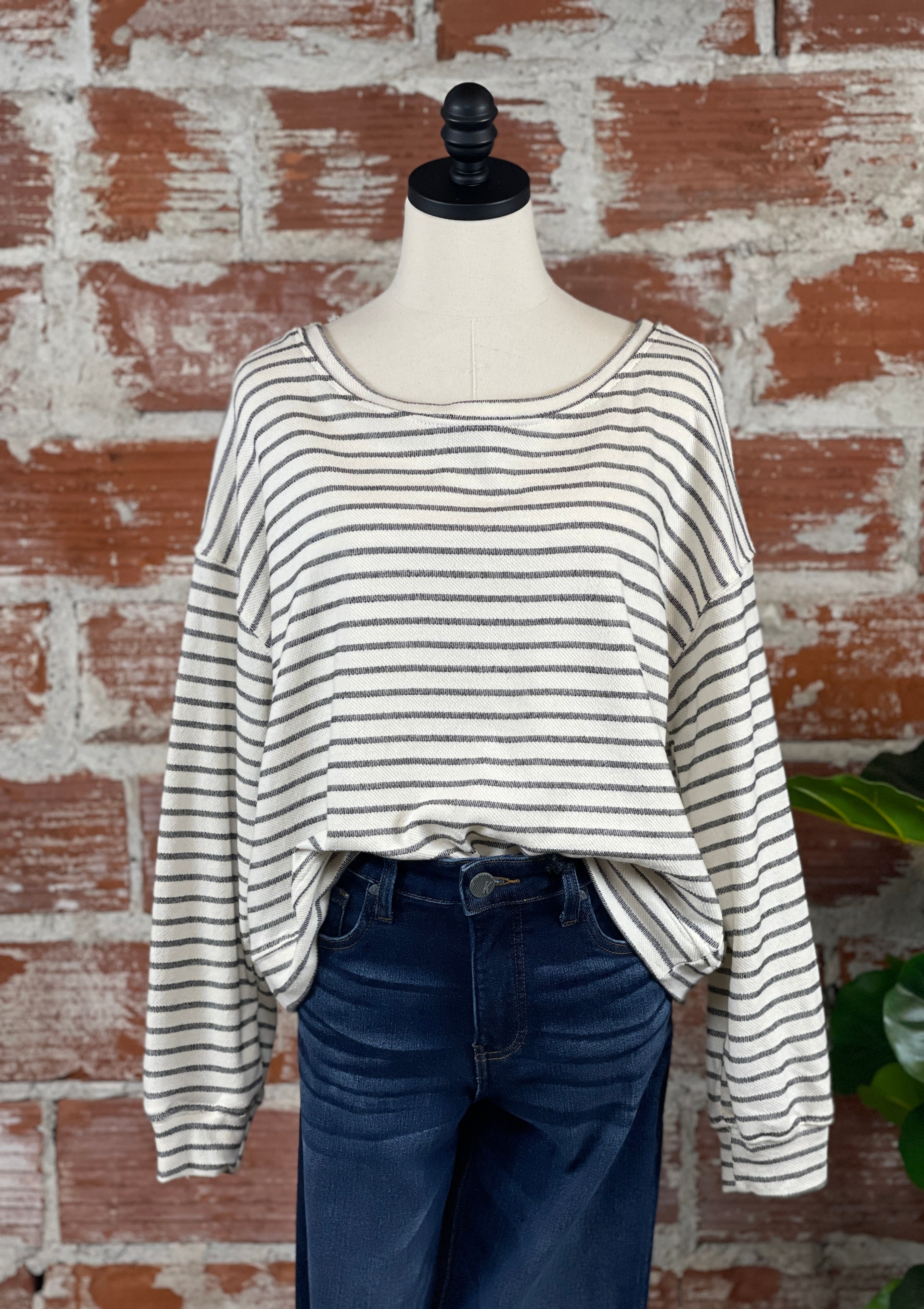 By Together Striped Long Sleeve Top in Ivory and Black-121 - Jersey Tops F/W (July - Dec)-Little Bird Boutique