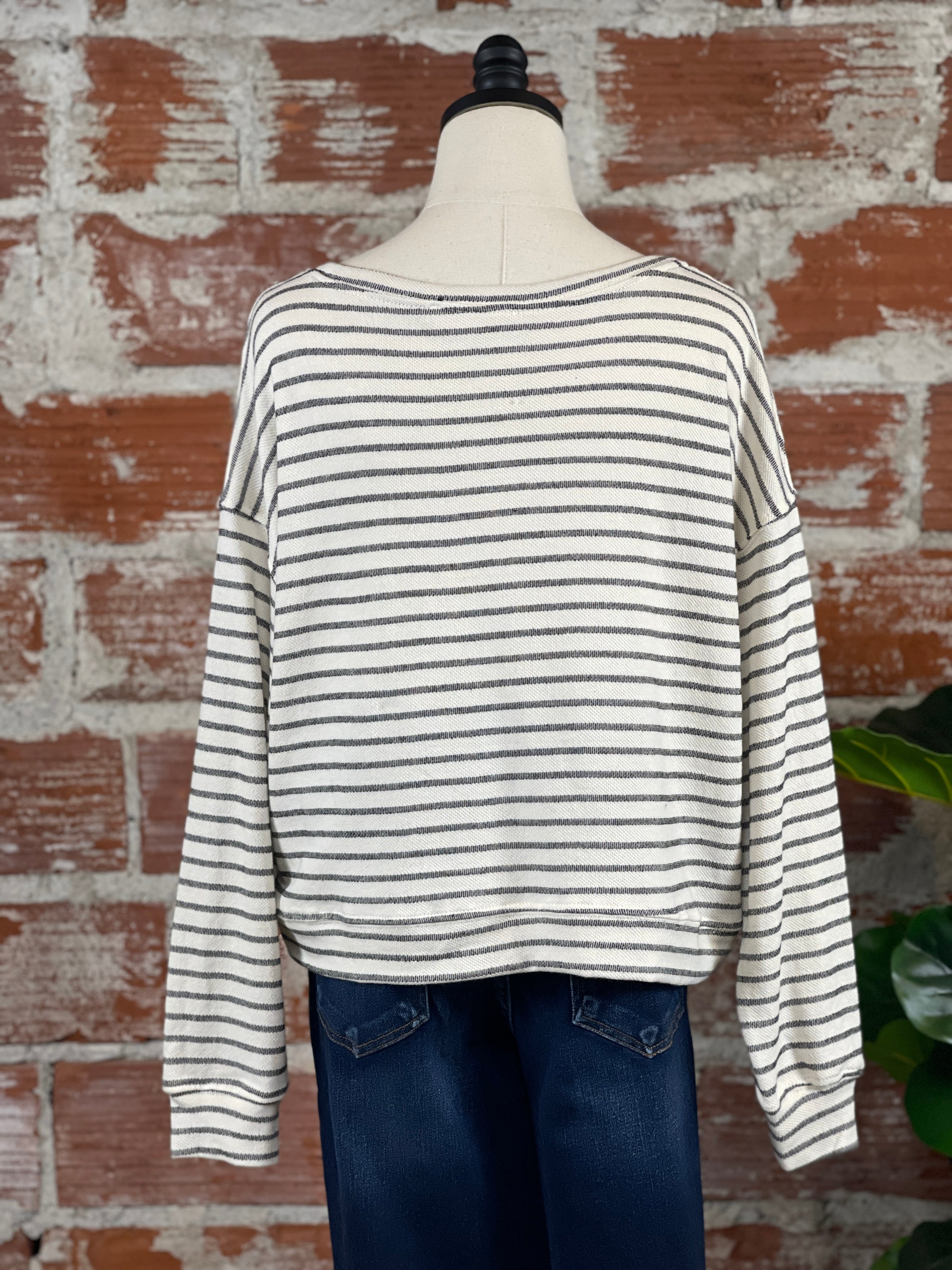 By Together Striped Long Sleeve Top in Ivory and Black-121 - Jersey Tops F/W (July - Dec)-Little Bird Boutique