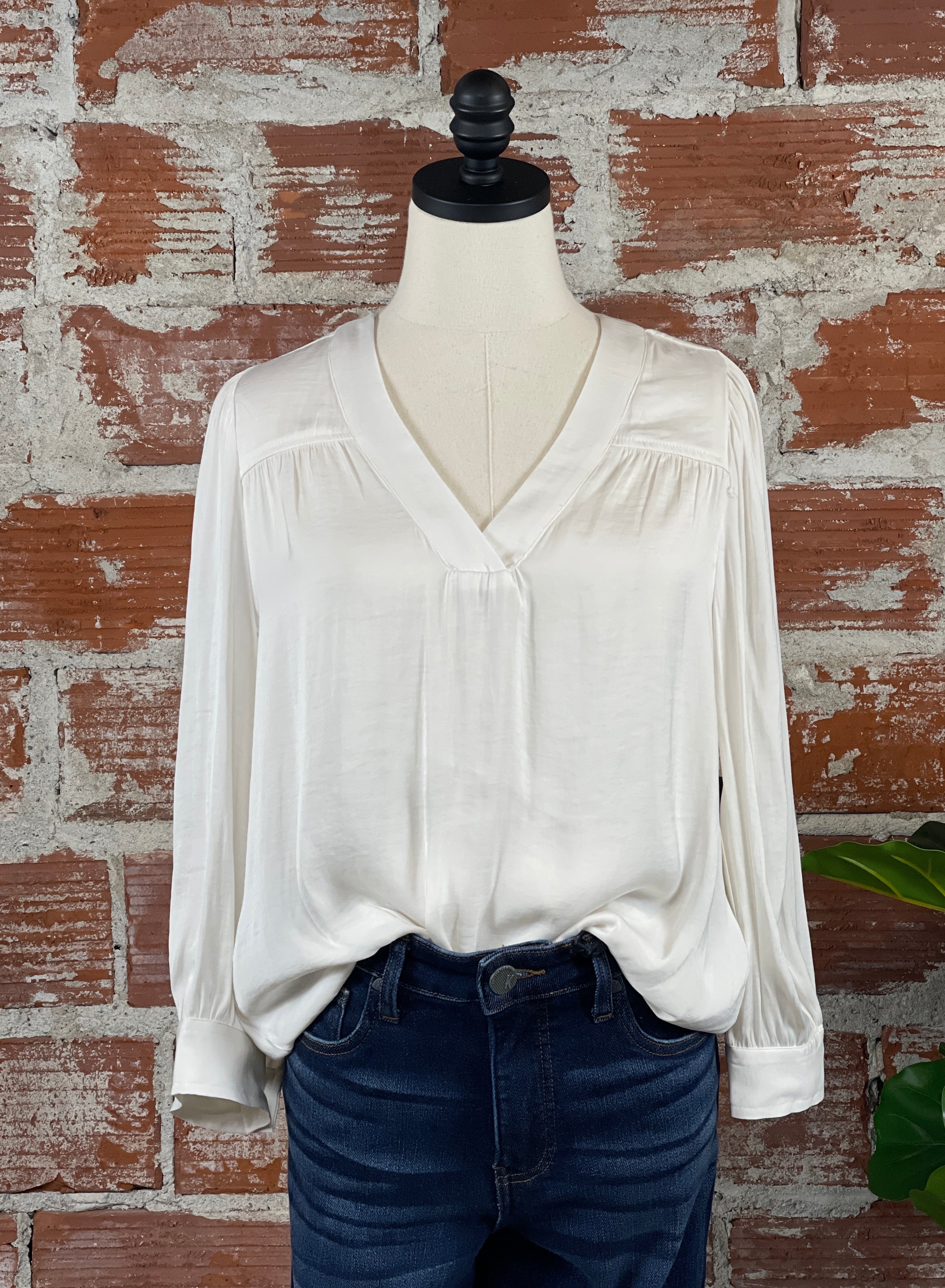 Liverpool V Neck Popover Blouse in Ivory-112 - Woven Top S/S (Jan - June)-Little Bird Boutique