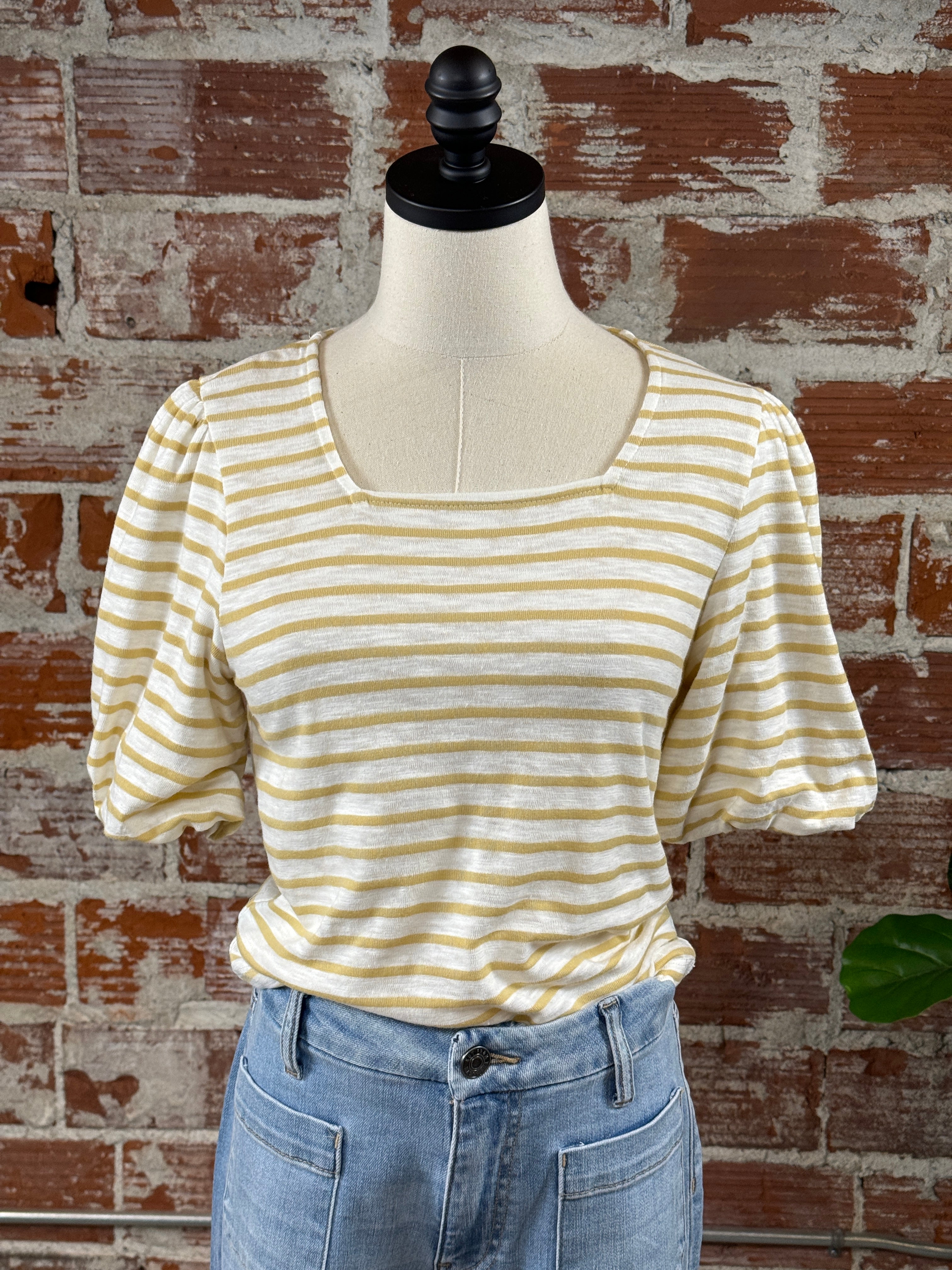 Amari Top in Yellow and Ivory Stripe-122 - Jersey Tops S/S (Jan - June)-Little Bird Boutique