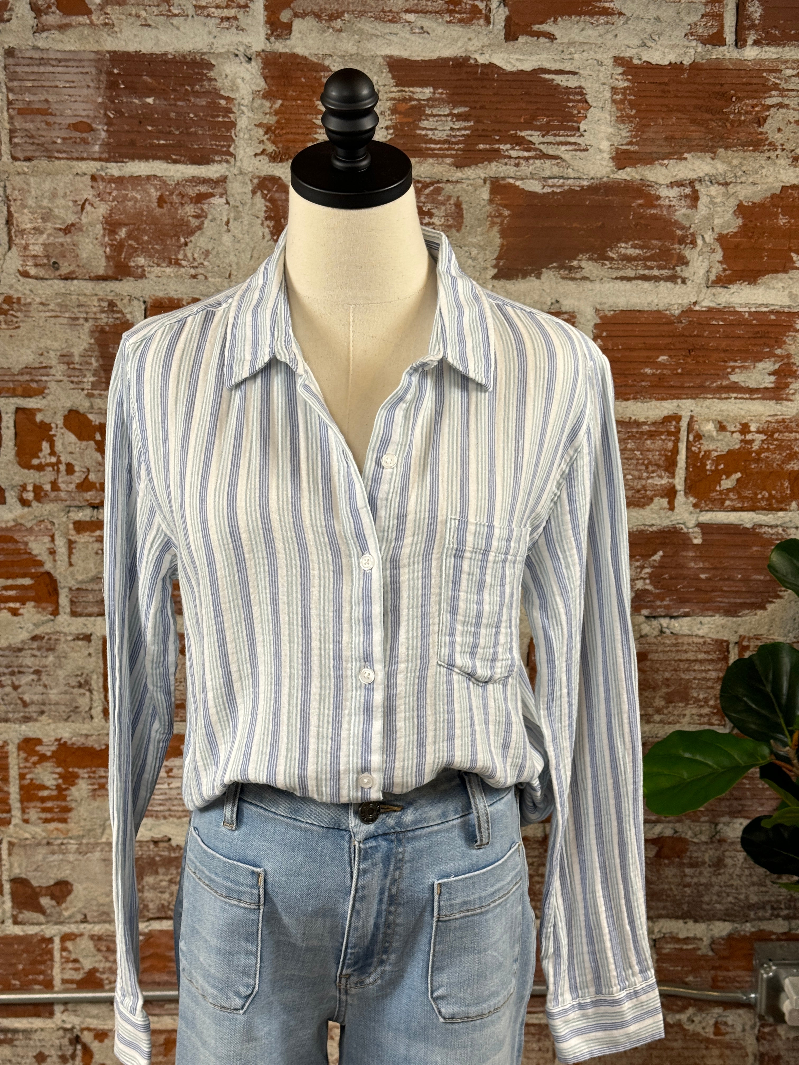 (Restock!) Thread & Supply Linda Shirt in White & Blue Sea Stripe-122 - Jersey Tops S/S (Jan - June)-Little Bird Boutique