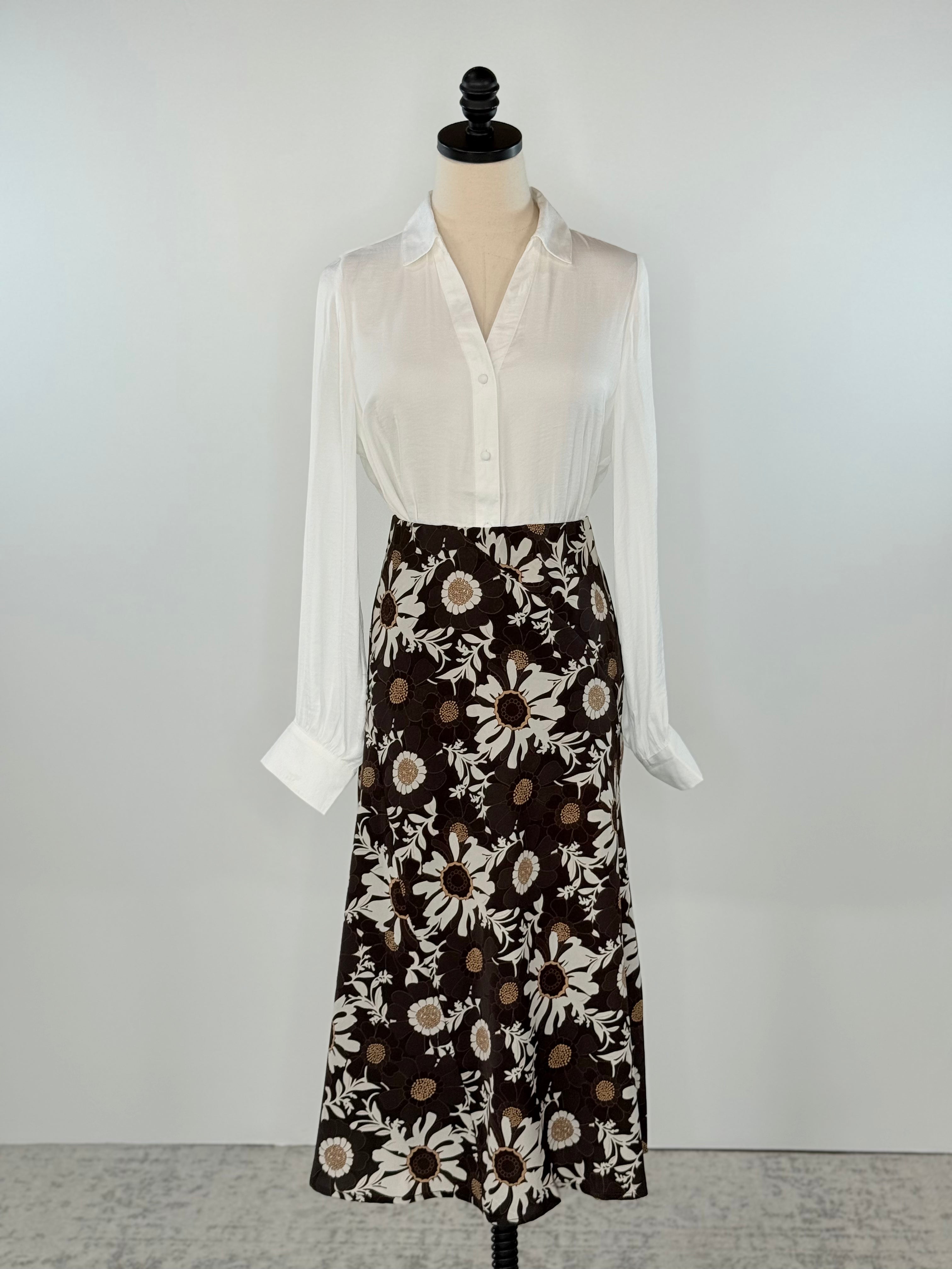 Ellie Skirt in Chocolate Floral-231 Skirts-Little Bird Boutique