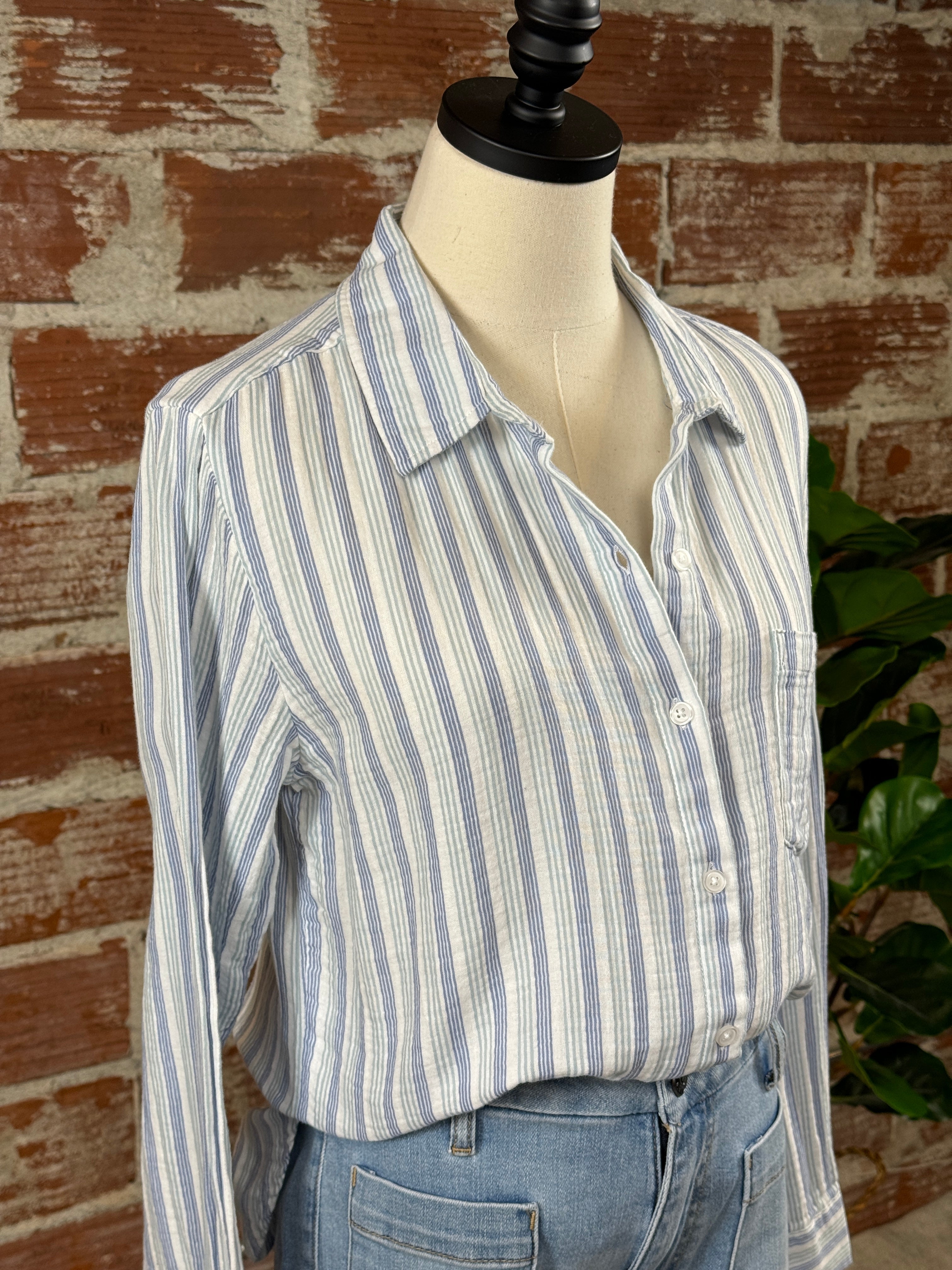 (Restock!) Thread & Supply Linda Shirt in White & Blue Sea Stripe-122 - Jersey Tops S/S (Jan - June)-Little Bird Boutique