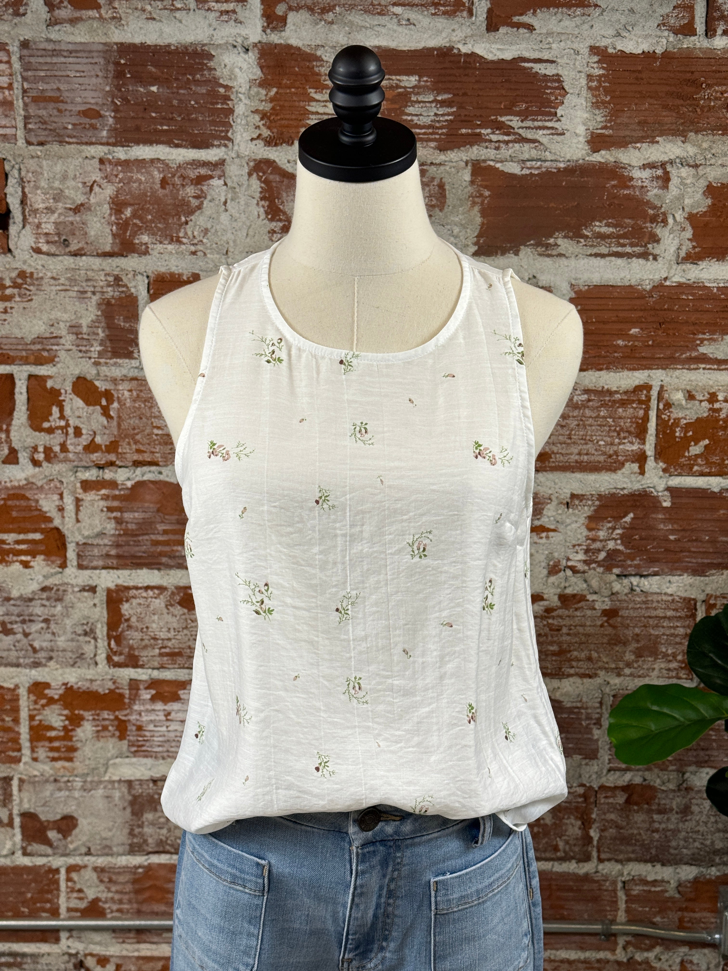 Vintage Print Sleeveless Top in Soft White-112 - Woven Top S/S (Jan - June)-Little Bird Boutique