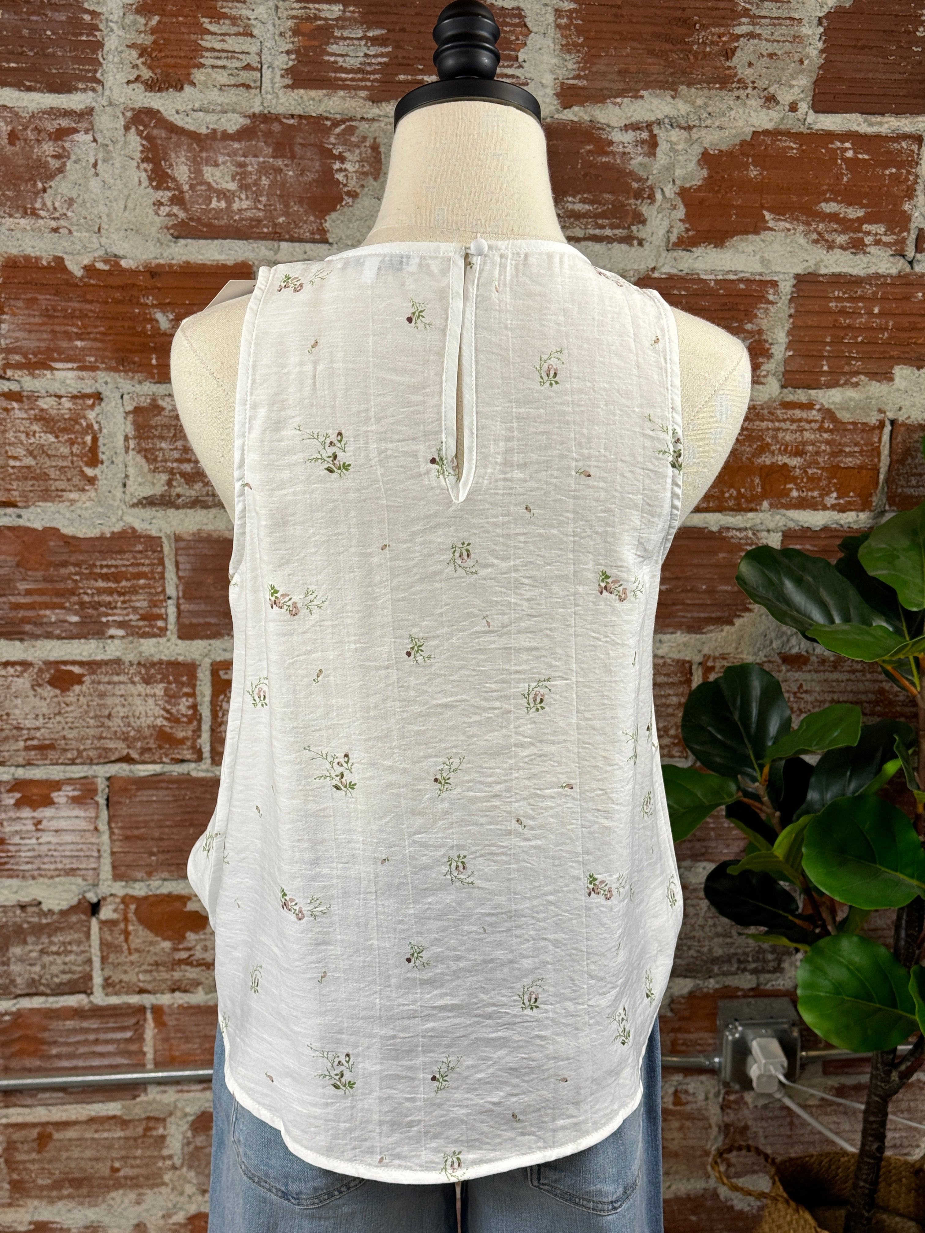 Vintage Print Sleeveless Top in Soft White-112 - Woven Top S/S (Jan - June)-Little Bird Boutique