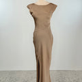 Helen Dress in Beige Satin-152 Dresses - Long-Little Bird Boutique