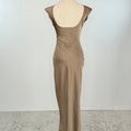 Helen Dress in Beige Satin-152 Dresses - Long-Little Bird Boutique