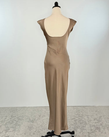 Helen Dress in Beige Satin-152 Dresses - Long-Little Bird Boutique