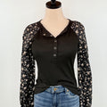 Hudson Top in Black with Floral Sleeves-111 - Woven Top F/W (June- Nov)-Little Bird Boutique