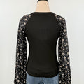 Hudson Top in Black with Floral Sleeves-111 - Woven Top F/W (June- Nov)-Little Bird Boutique