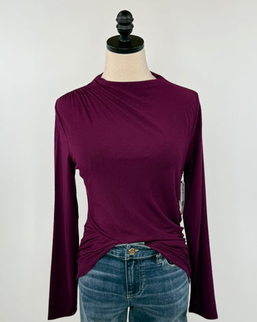 Liverpool Mock Neck Top in Wine Berry-121 - Jersey Tops F/W (June - Nov)-Little Bird Boutique