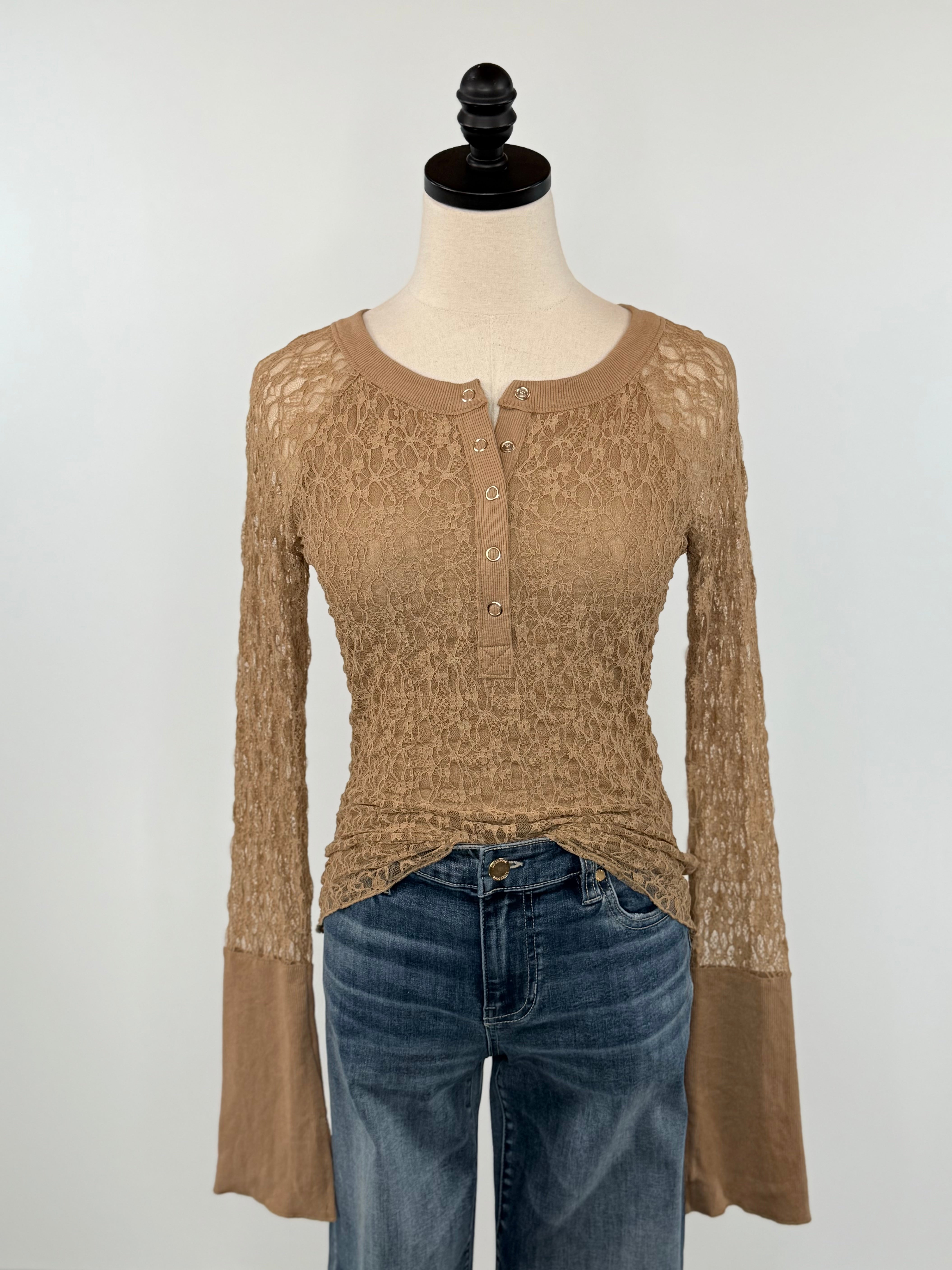 Promise Lace Top in Taupe-111 - Woven Top F/W (June- Nov)-Little Bird Boutique
