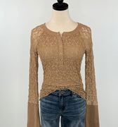 Promise Lace Top in Taupe-111 - Woven Top F/W (June- Nov)-Little Bird Boutique