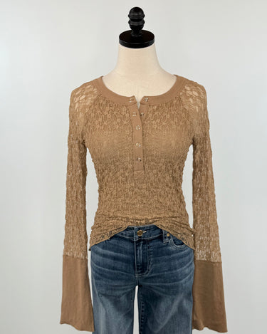 Promise Lace Top in Taupe-111 - Woven Top F/W (June- Nov)-Little Bird Boutique