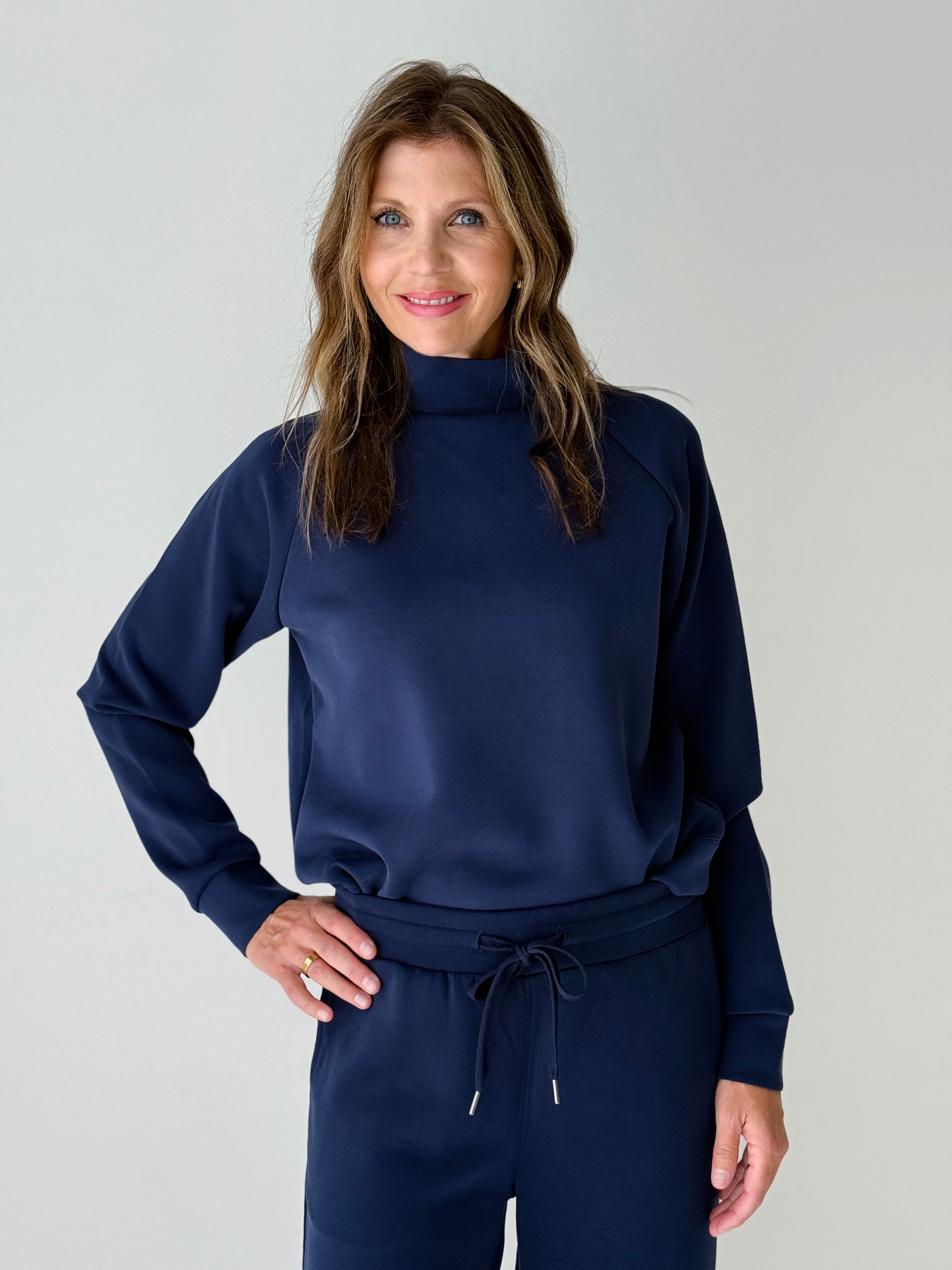 Thread and Supply Kai Mockneck Sweatshirt in Deep Blue-142 Sweatshirts & Hoodies-Little Bird Boutique