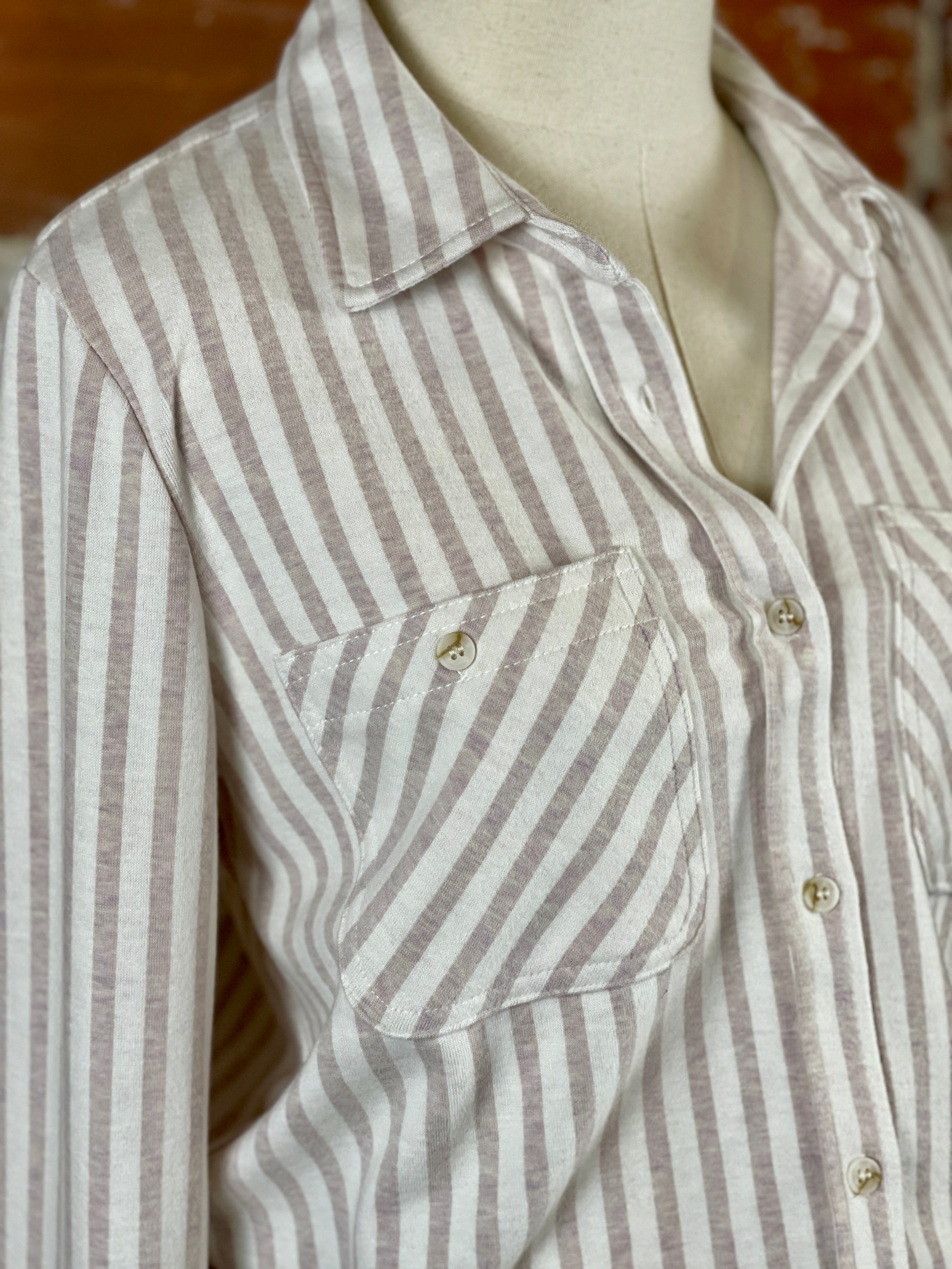 Thread & Supply Lewis Shirt in Pink Dust Stripe-112 - Woven Top S/S (Jan - June)-Little Bird Boutique