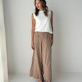 Tillie Pants in Latte and Ivory Stripe-220 Pants-Little Bird Boutique
