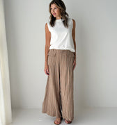 Tillie Pants in Latte and Ivory Stripe-220 Pants-Little Bird Boutique