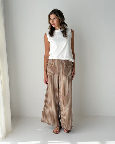 Tillie Pants in Latte and Ivory Stripe-220 Pants-Little Bird Boutique