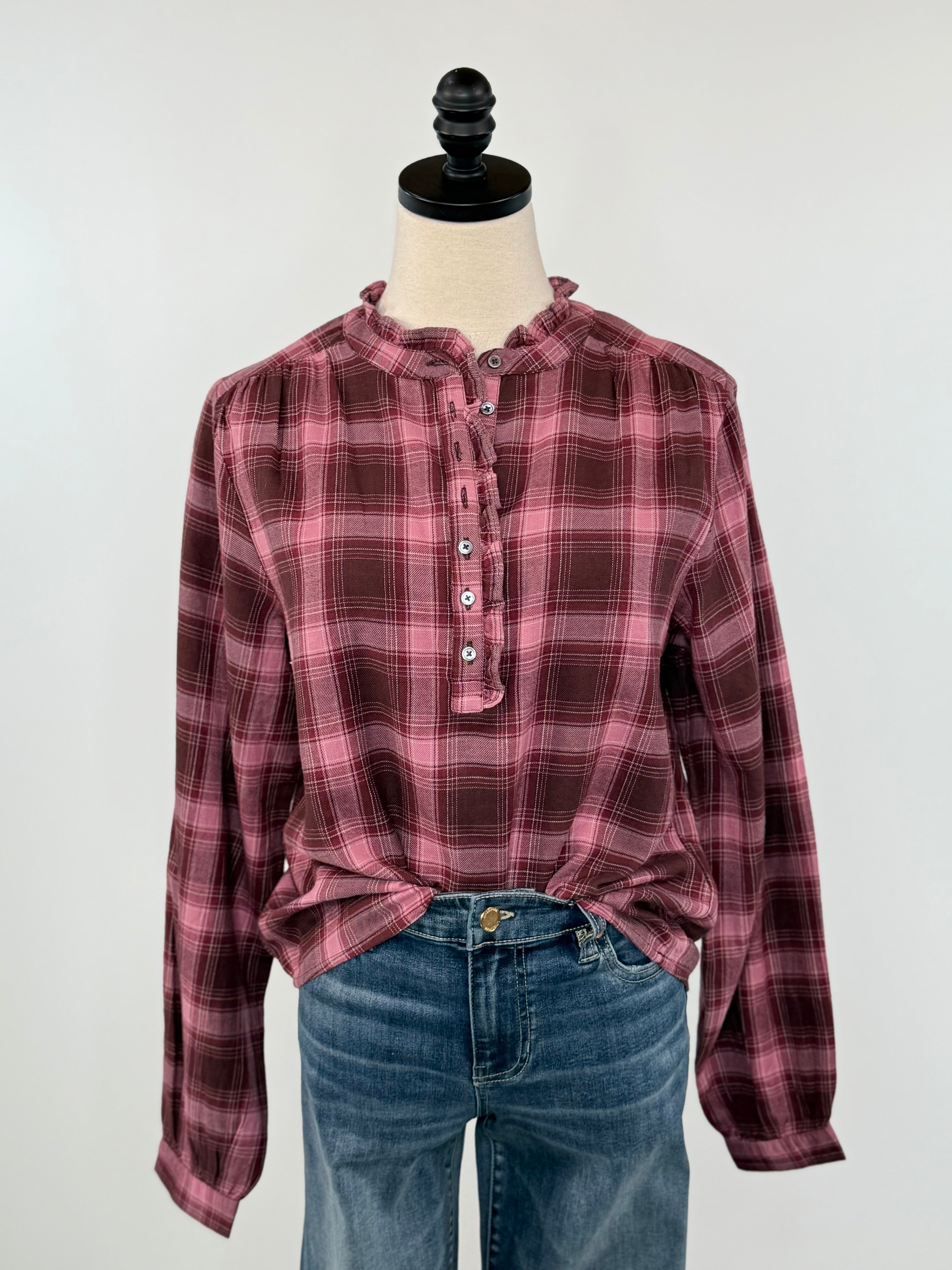Dear John Chatra Top in Fig Plaid-111 - Woven Top F/W (June- Nov)-Little Bird Boutique