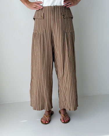 Tillie Pants in Latte and Ivory Stripe-220 Pants-Little Bird Boutique