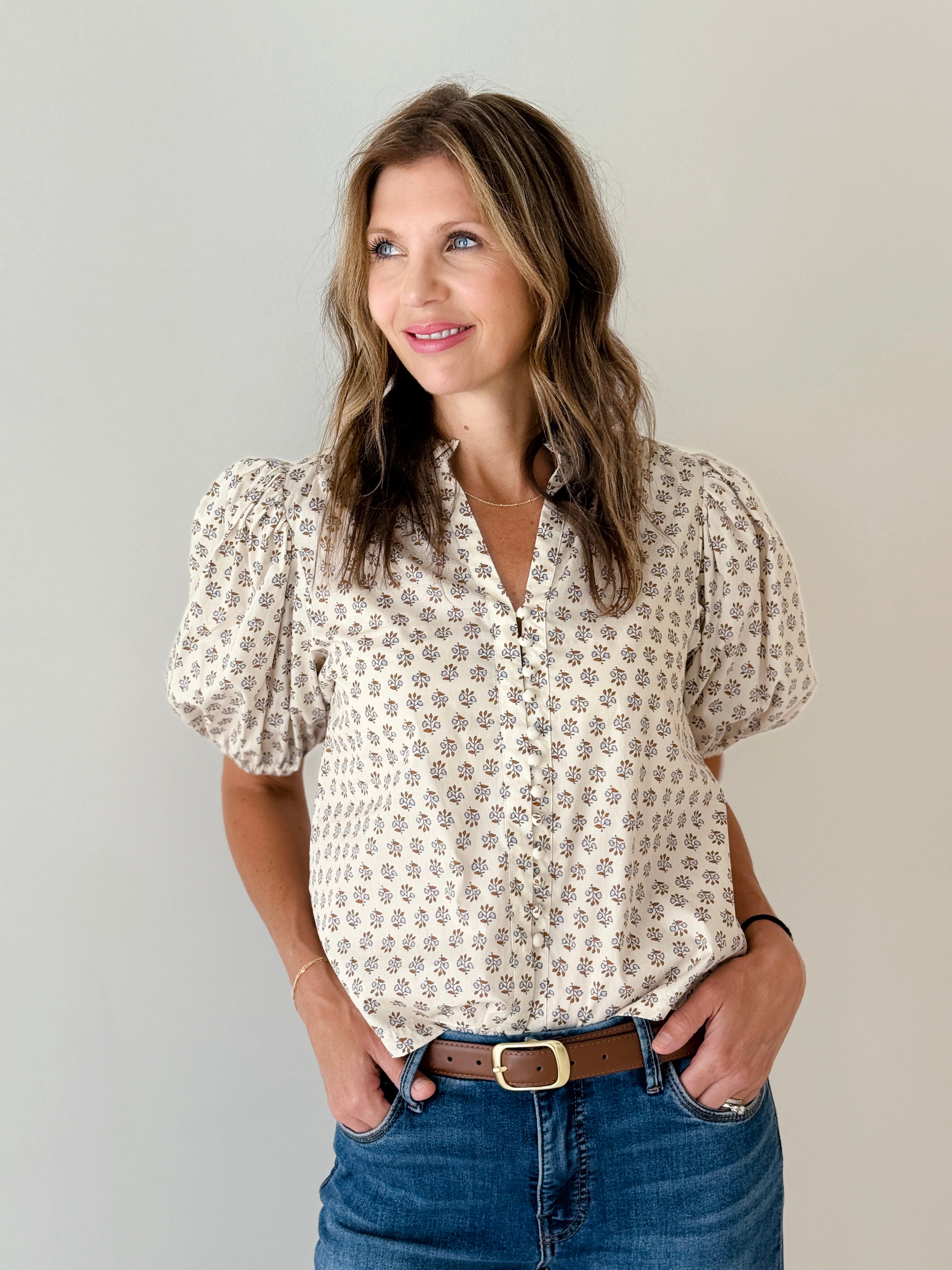Elise Floral Top in Ecru-111 - Woven Top F/W (June- Nov)-Little Bird Boutique