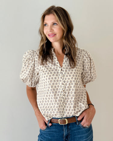 Elise Floral Top in Ecru-111 - Woven Top F/W (June- Nov)-Little Bird Boutique