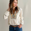 Lovestitch Floral Embroidery Top in Vanilla and Sage-111 - Woven Top F/W (June- Nov)-Little Bird Boutique