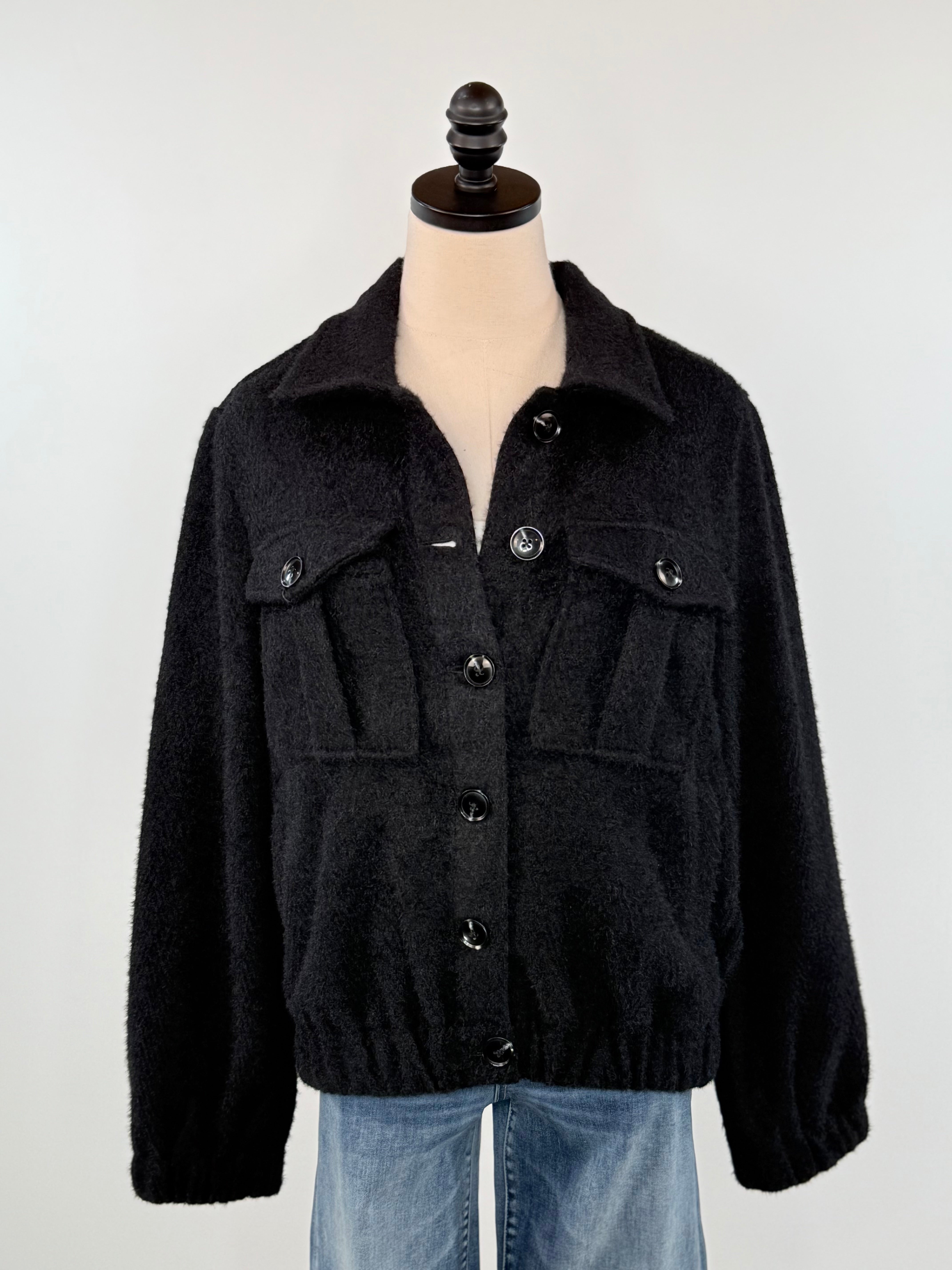 Liverpool Collared Bomber Jacket in Black-141 Outerwear Coats & Jackets-Little Bird Boutique